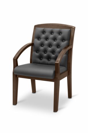Кресло посетителя Граф с утяжкой экокожа премиум / серо-коричневая CN6/ дерево - венге
