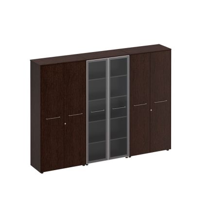 Шкаф комбинированный высокий (закрытый + стекло + одежда) венге тёмный