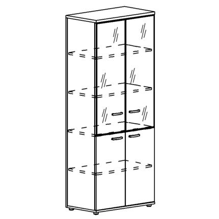 Шкаф со стеклянными дверьми в алюминиевой рамке (задняя стенка ДСП) серый